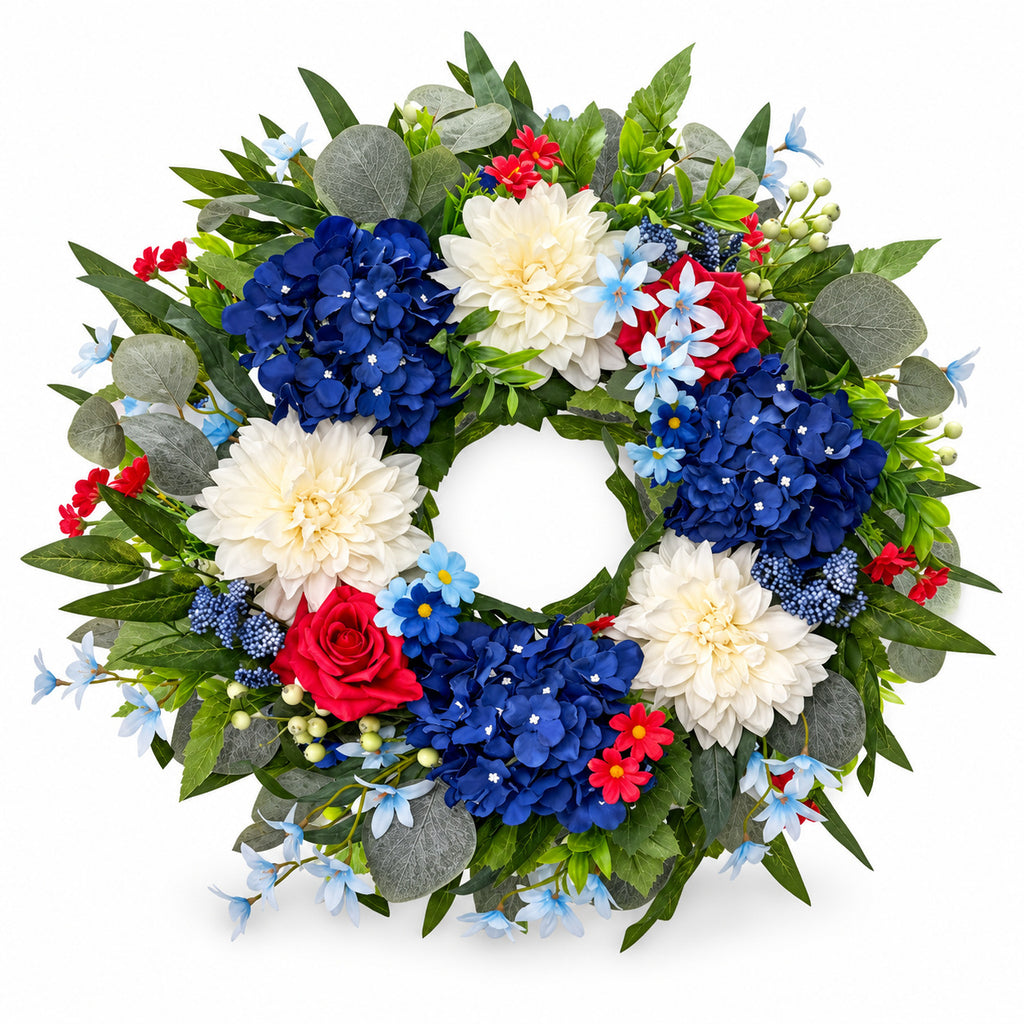 Red, White & Blue Hydrangea Patriotic Wreath
