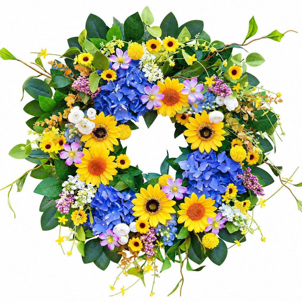 Sunflower & Blue Wildflower Spring Wreath