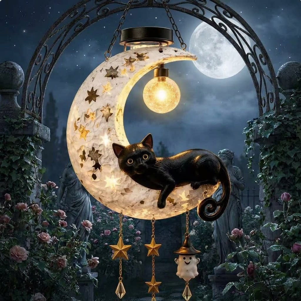 Moon Owl & Black Cat Solar Wind Chime Light Collection