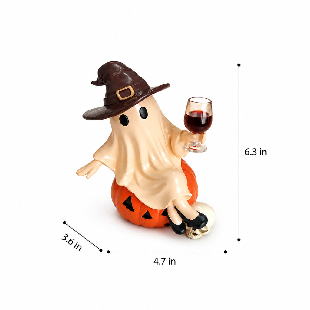 Tipsy Ghost Witch Wine Halloween Figurine