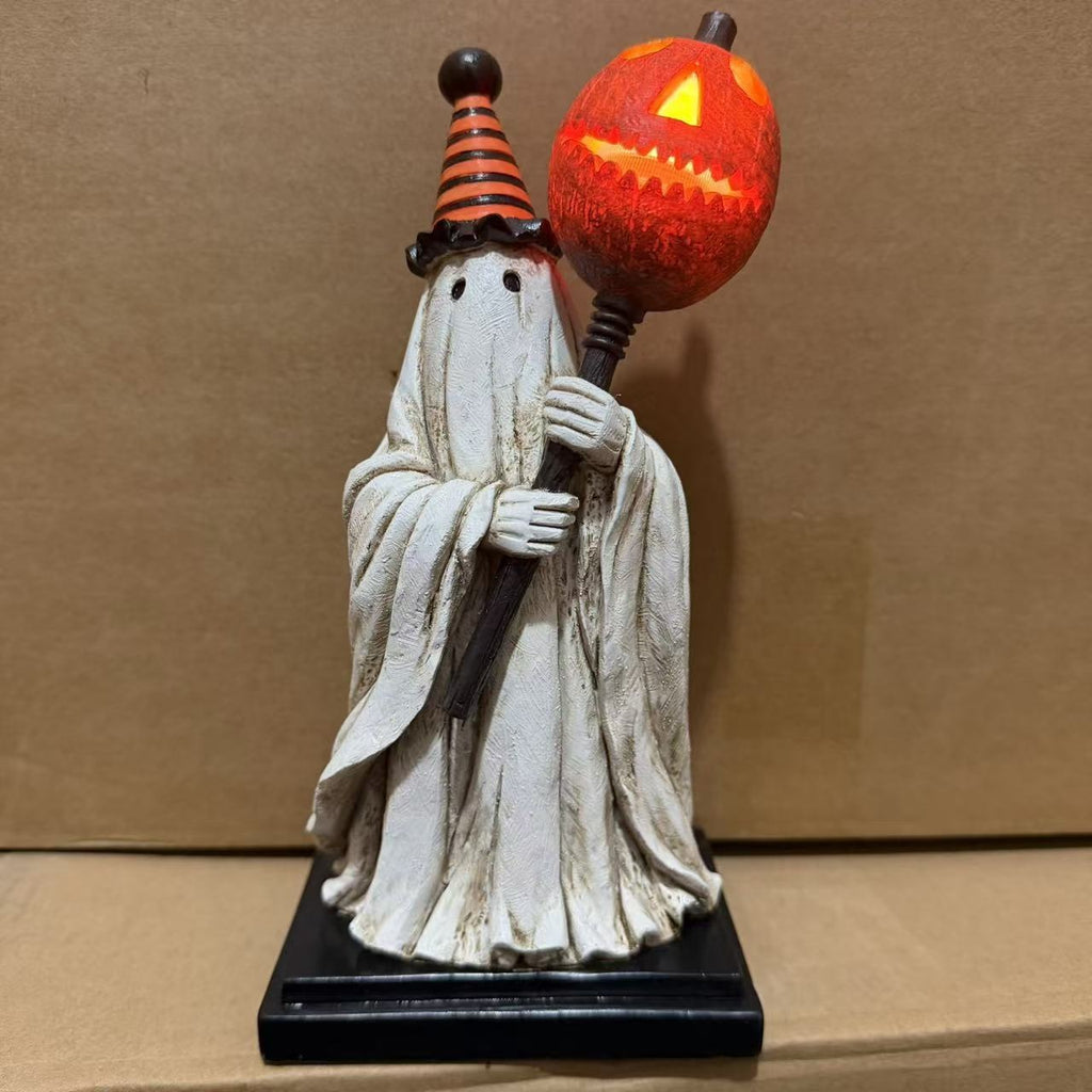 Lighted Vintage Ghost Pumpkin Staff Figurine Collection