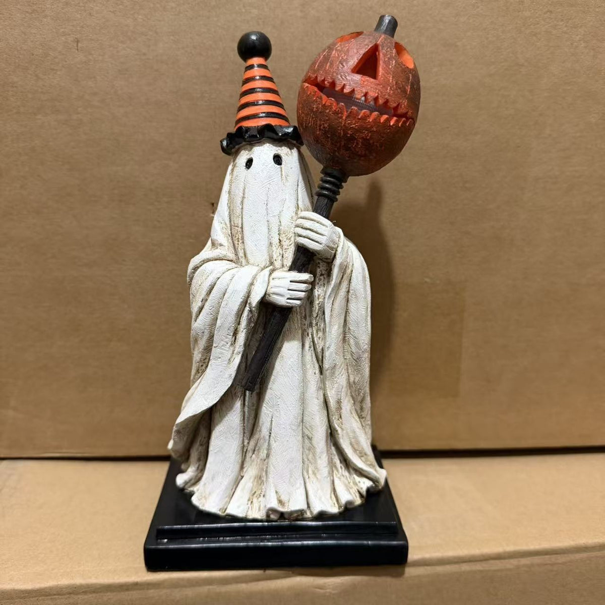 Lighted Vintage Ghost Pumpkin Staff Figurine Collection