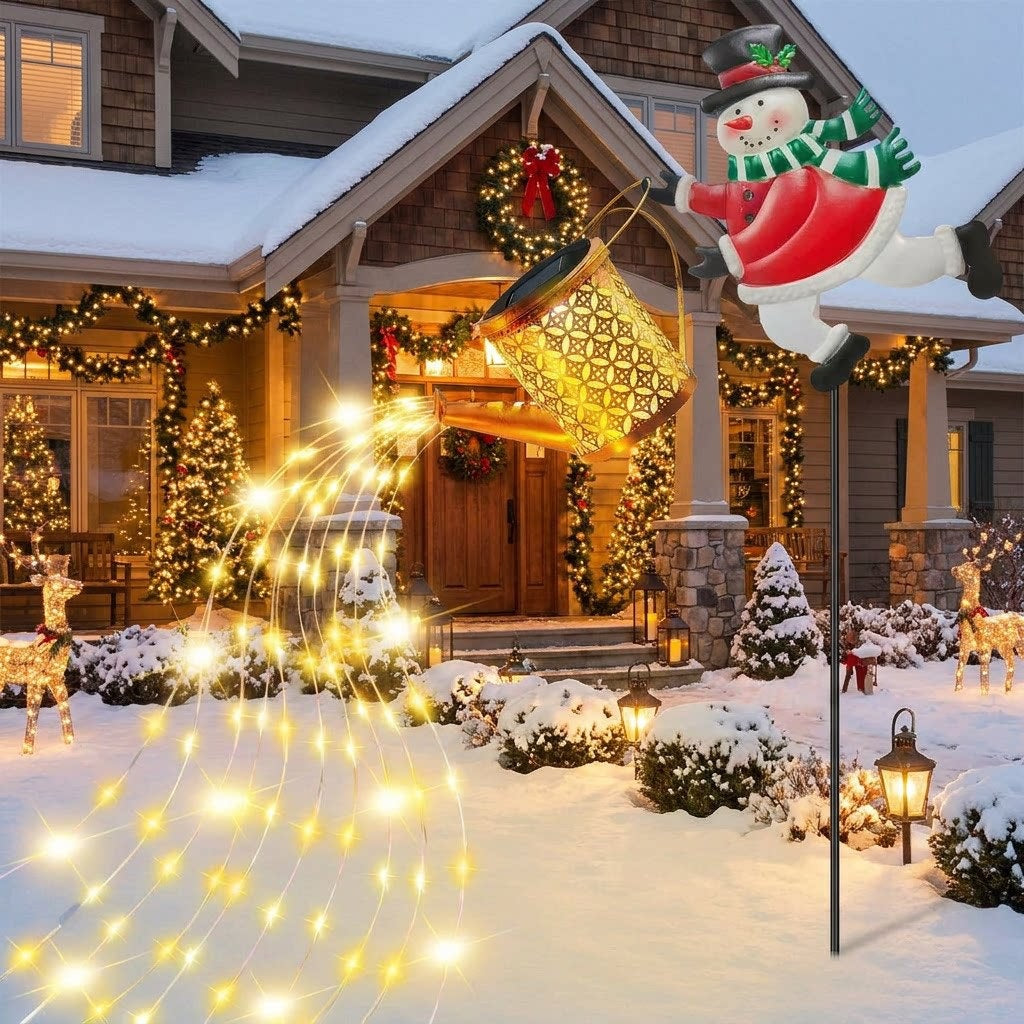 Snowman Watering Can Solar Garden Light