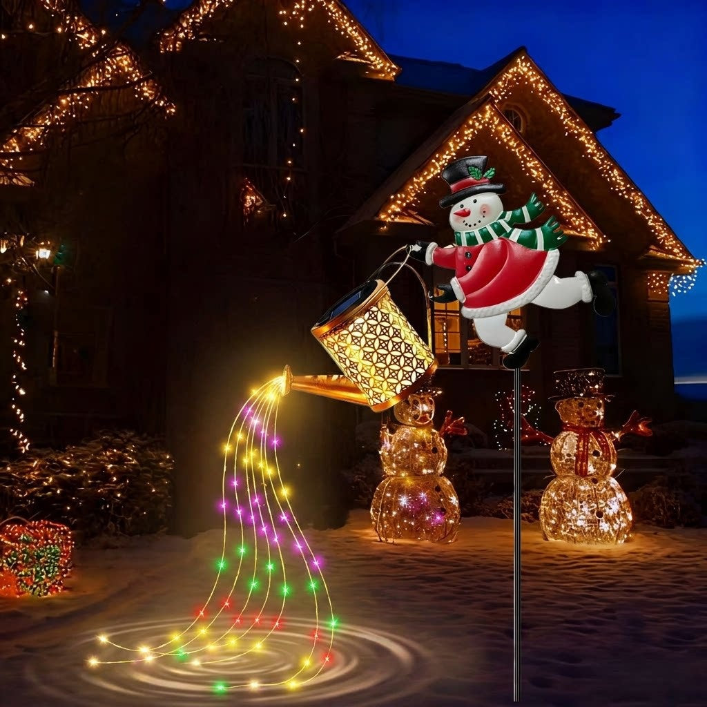 Snowman Watering Can Solar Garden Light