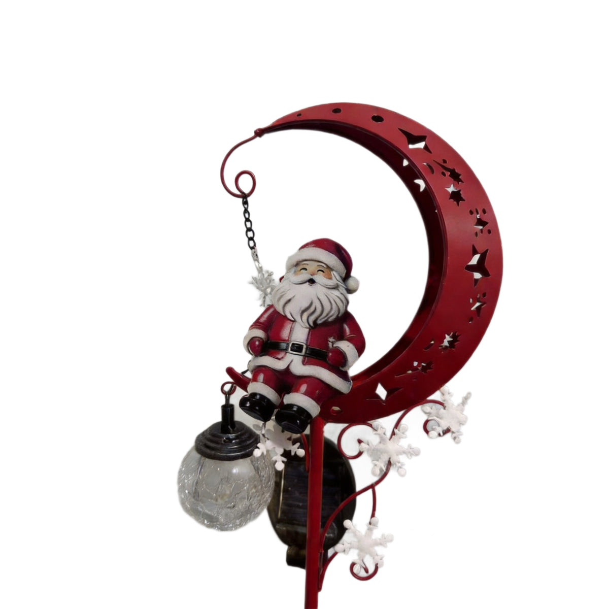 Solar Santa Crescent Moon Crackle Globe Garden Stake