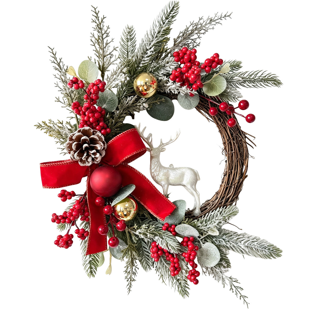 Reindeer Red Bow Christmas Wreath