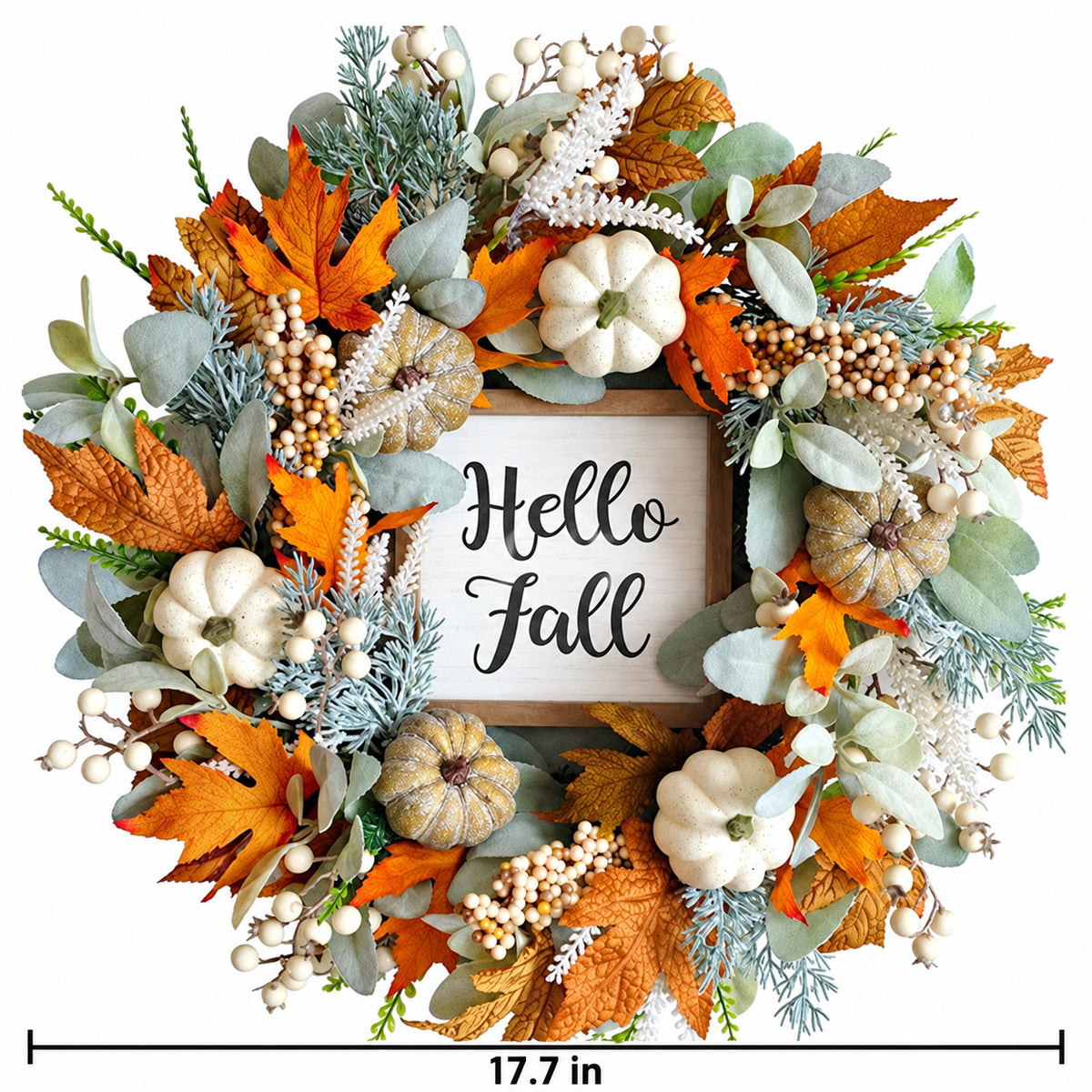Hello Fall White Pumpkin Wreath Collection