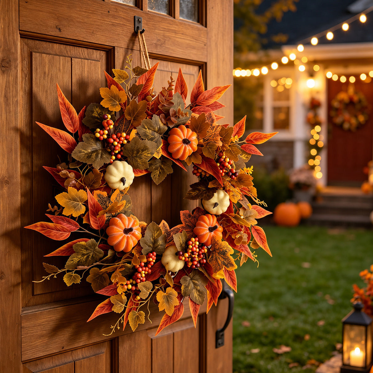 Lighted Autumn Pumpkin Wreath Collection