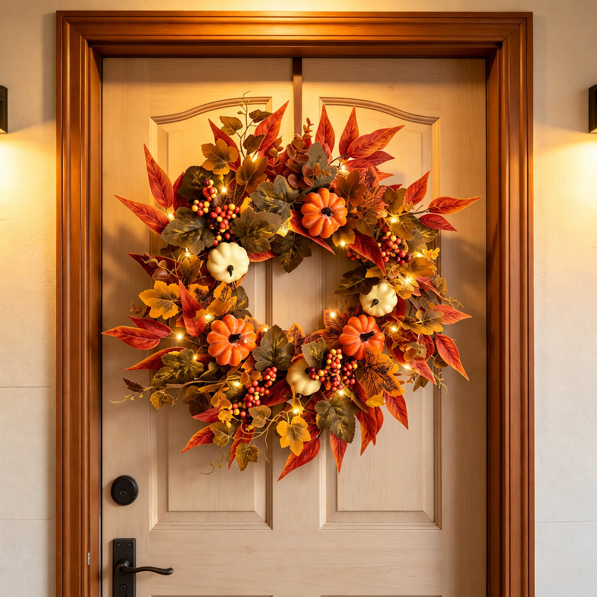 Lighted Autumn Pumpkin Wreath Collection