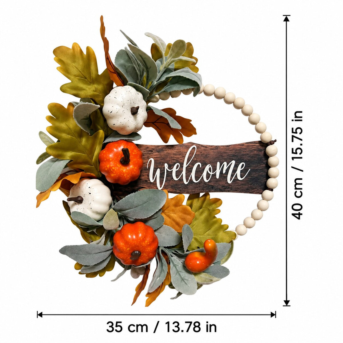 Pumpkin, Cotton & Beaded Welcome Autumn Wreath