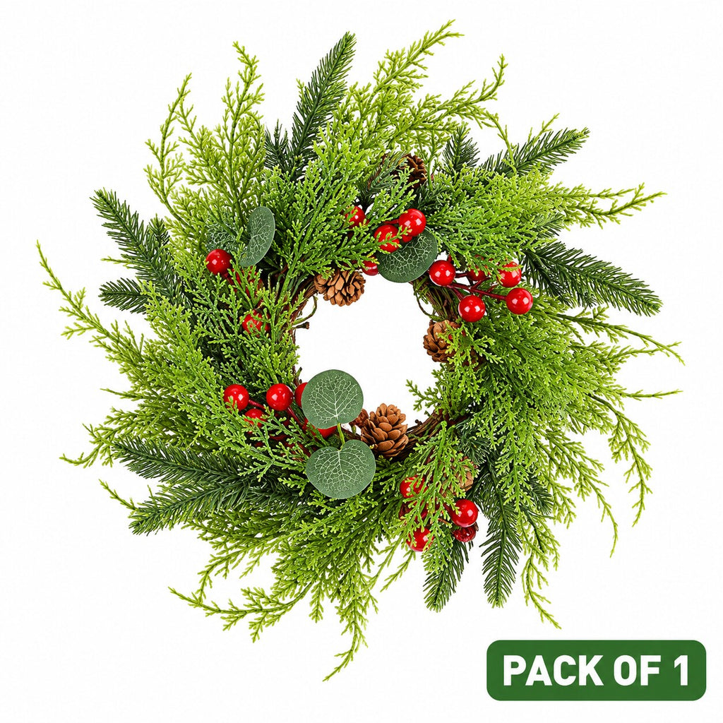 Norfolk Pine, Berry & Pinecone Christmas Candle Ring Collection
