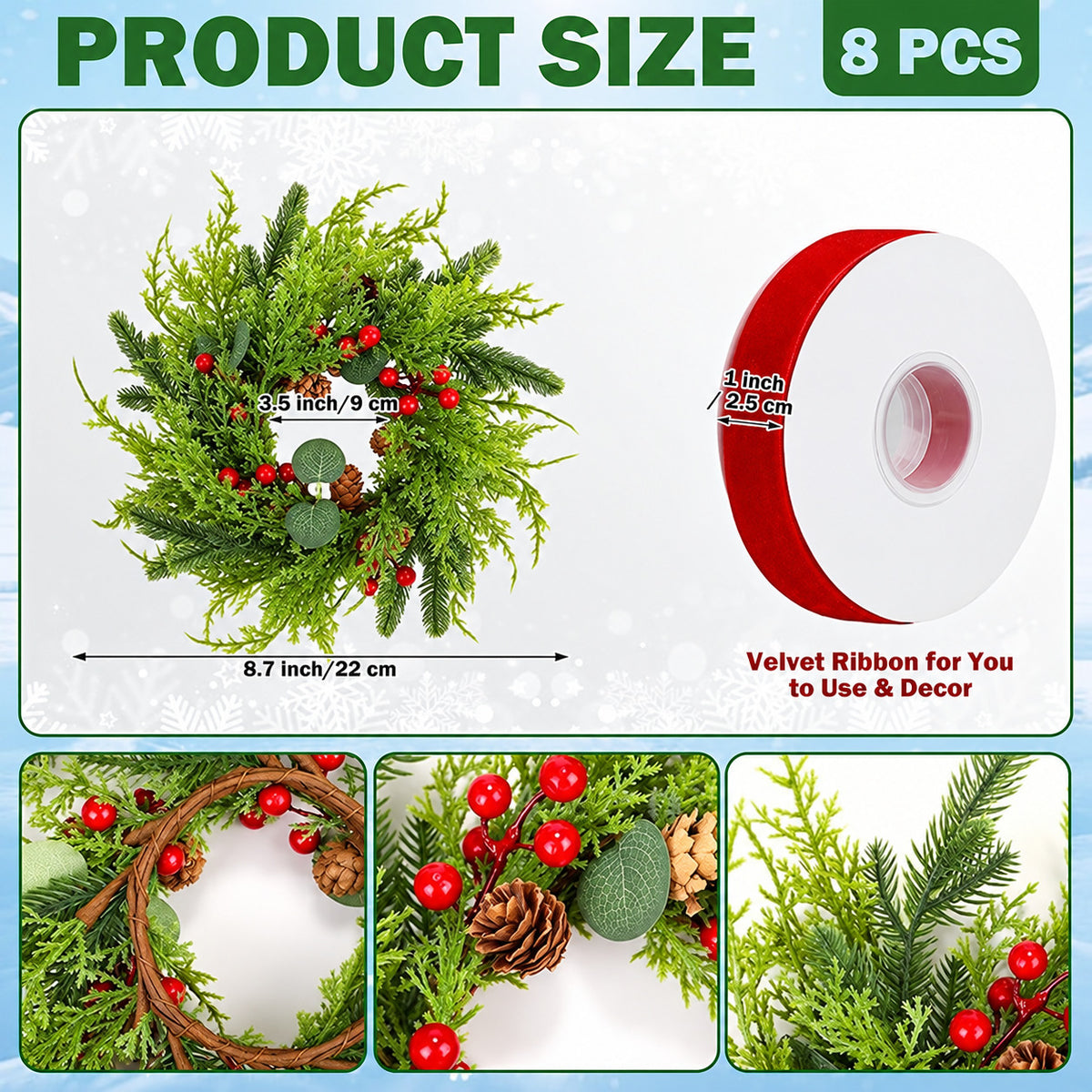 Norfolk Pine, Berry & Pinecone Christmas Candle Ring Collection