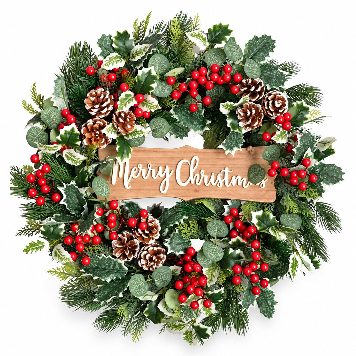 Red Berry, Pinecone & Wood Sign Christmas Wreath Collection