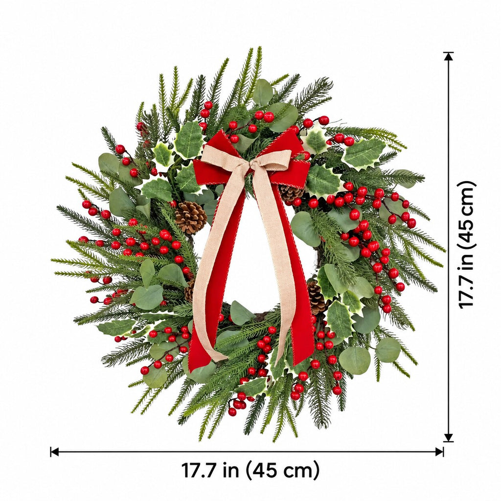 Red Berry, Pinecone & Ribbon Christmas Wreath