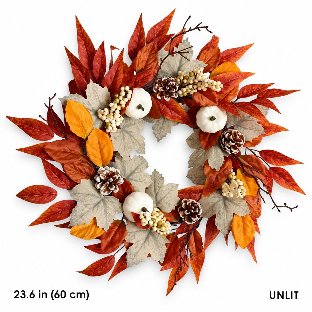 White Pumpkin, Berry & Maple Leaf Autumn Wreath