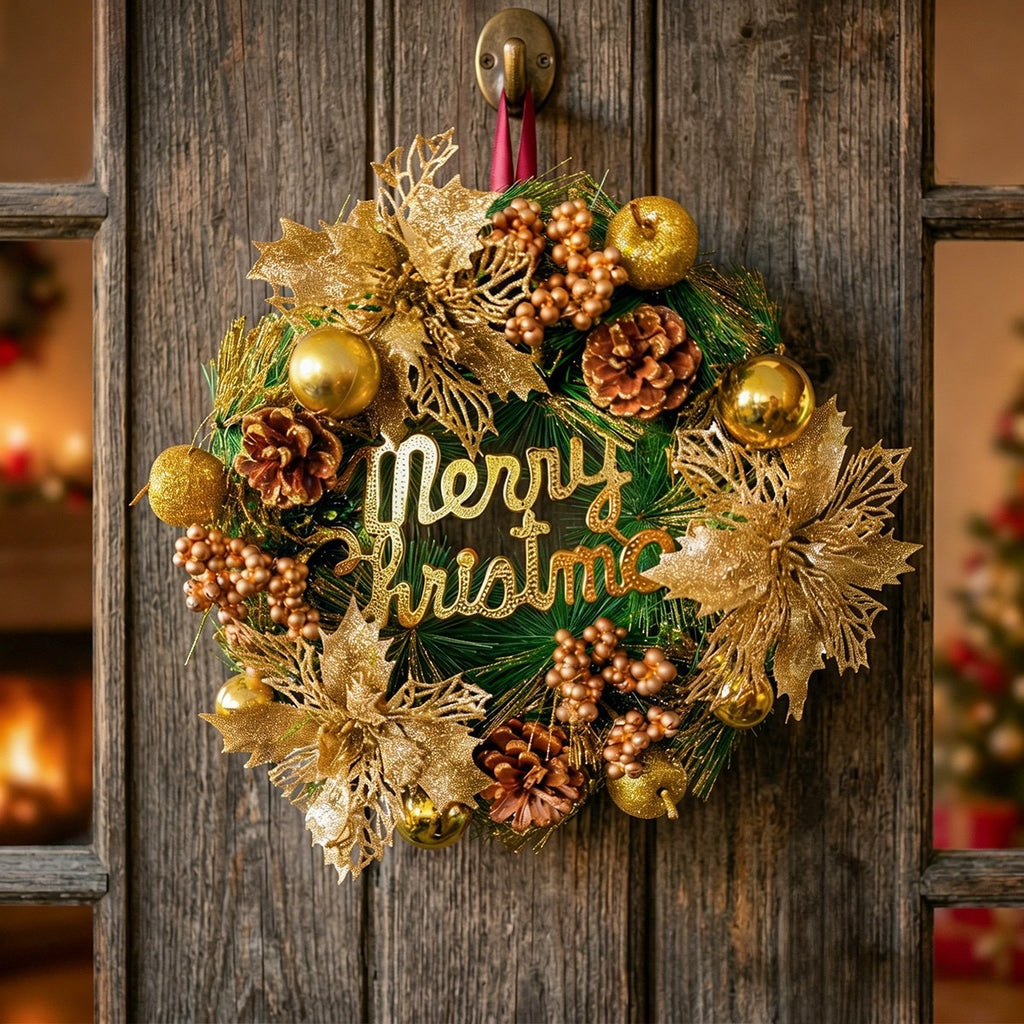 Gold Apple & Pinecone Christmas Wreath