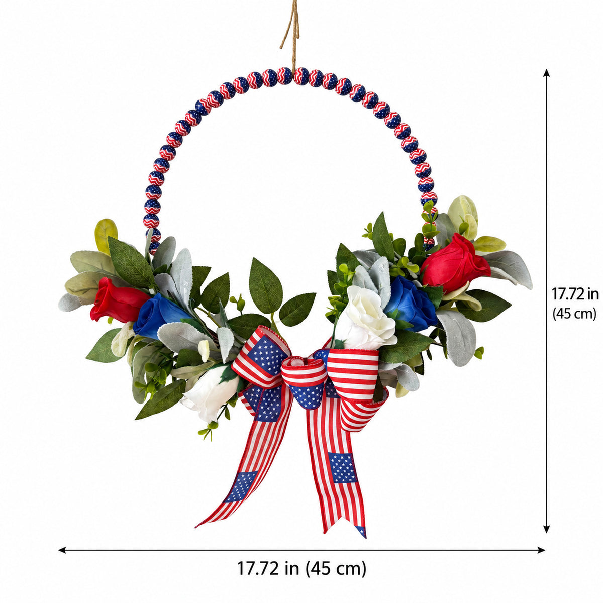 Patriotic Wood Bead Floral Door Wreath