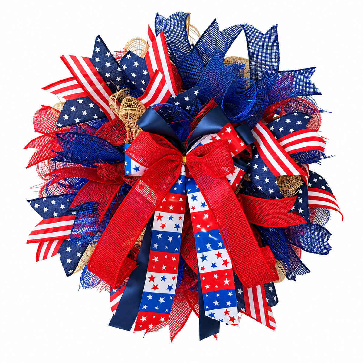 Patriotic Red, White & Blue Ribbon Bow Wreath