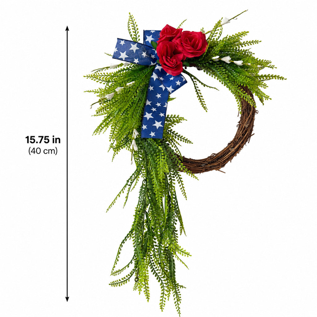Patriotic Rose & Greenery Swag Wreath