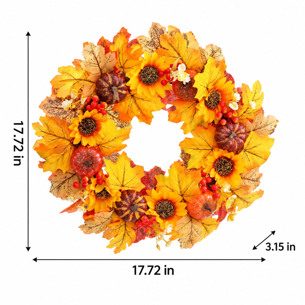 Fall Sunflower, Pumpkin & Maple Leaf Wreath