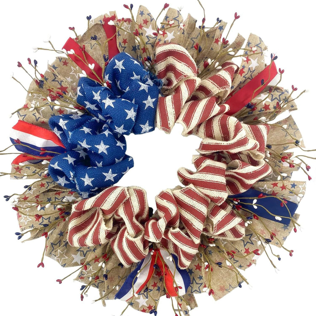 Patriotic Red, White & Blue Ribbon Wreath