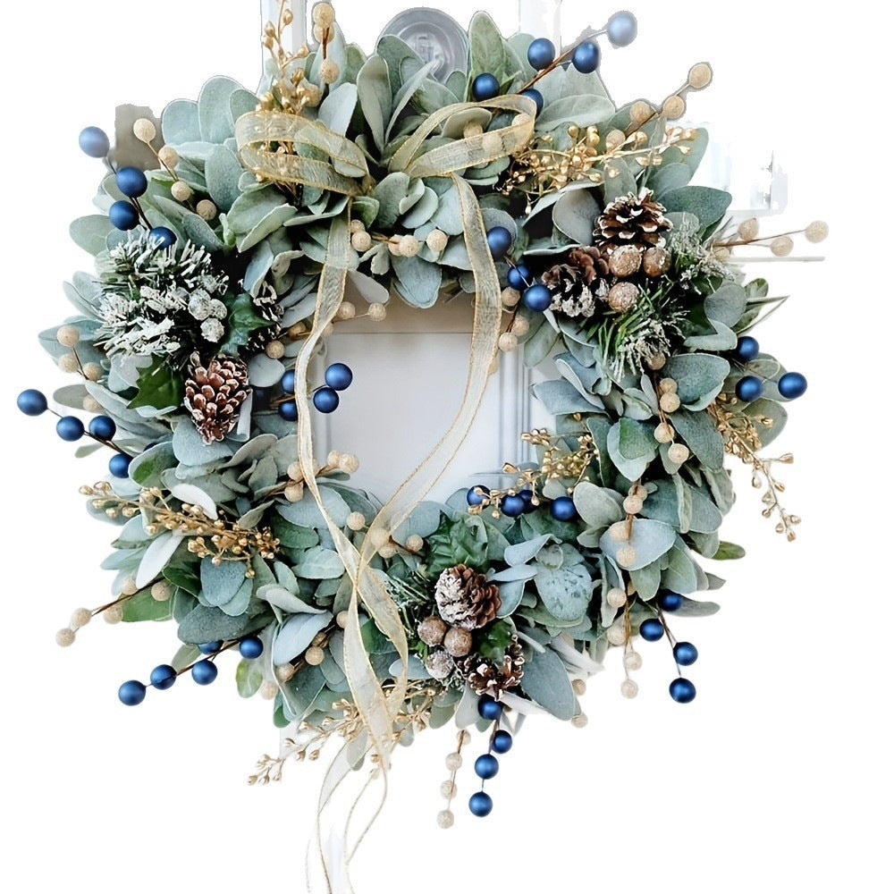 Blue & Gold Eucalyptus Pinecone Wreath