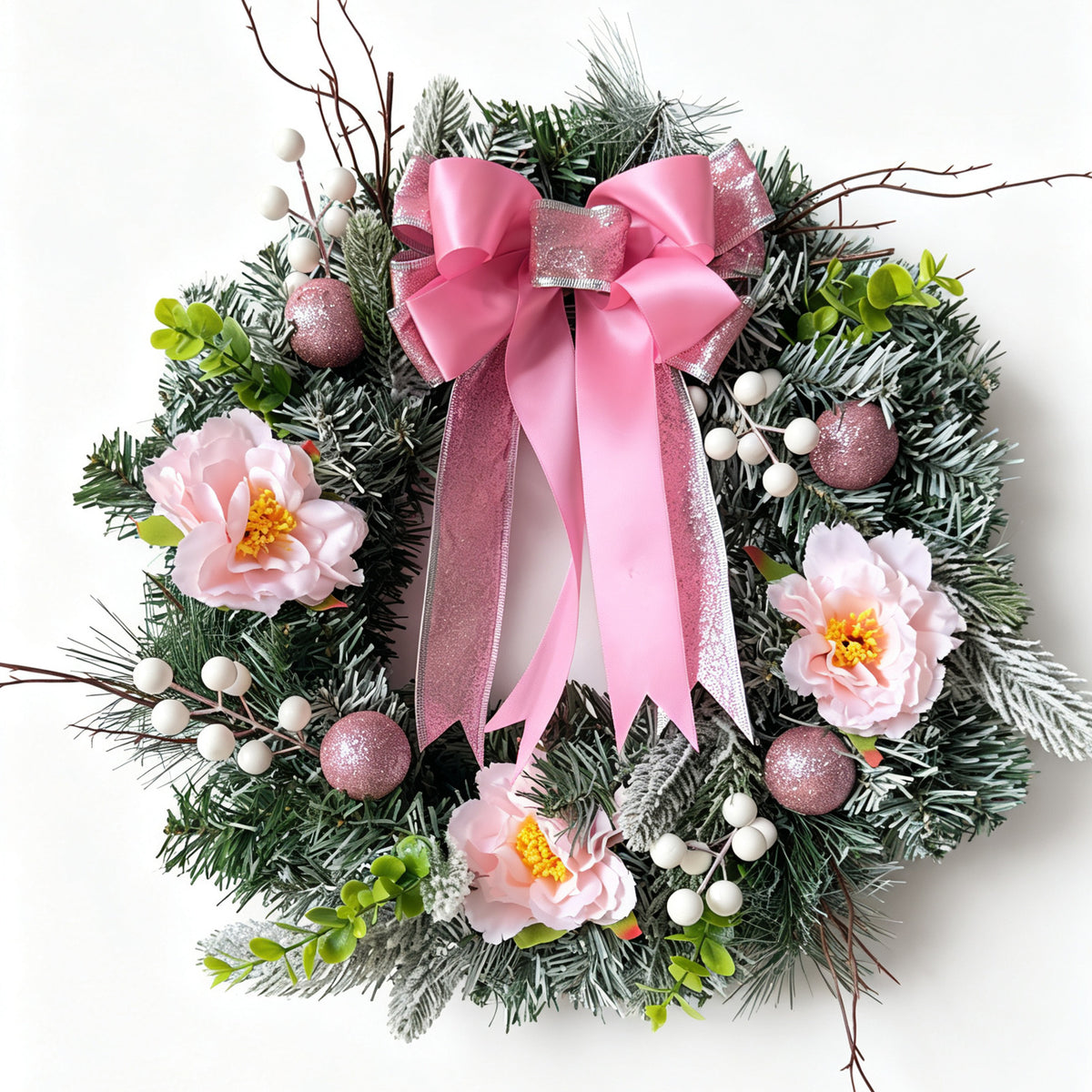 Pink Bow Christmas Wreath