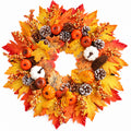 Harvest Cotton, Pumpkin & Maple Leaf Autumn Wreath