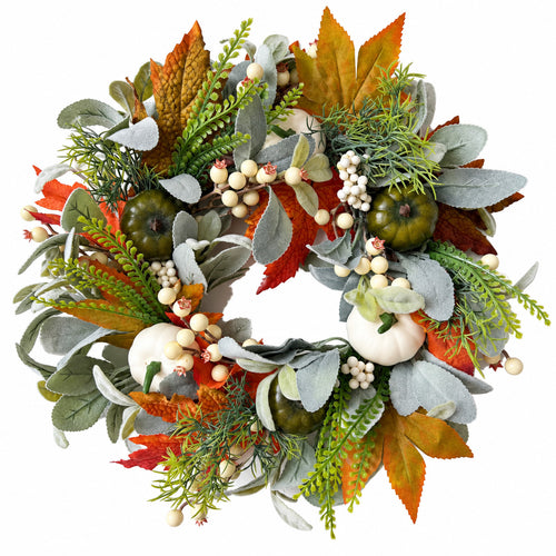 Blue-Gray Pumpkin & Maple Leaf Harvest Wreath Collection