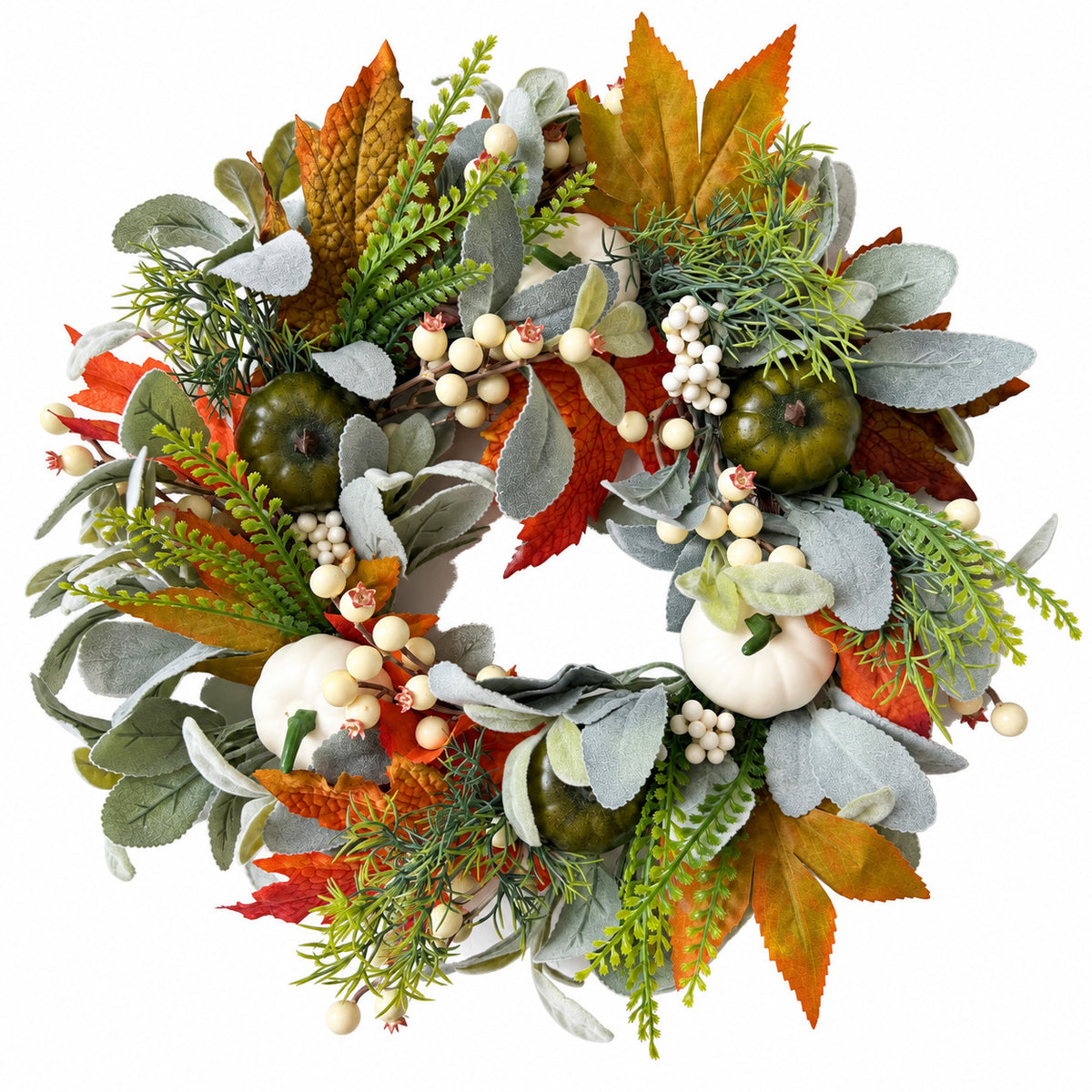 Blue-Gray Pumpkin & Maple Leaf Harvest Wreath Collection