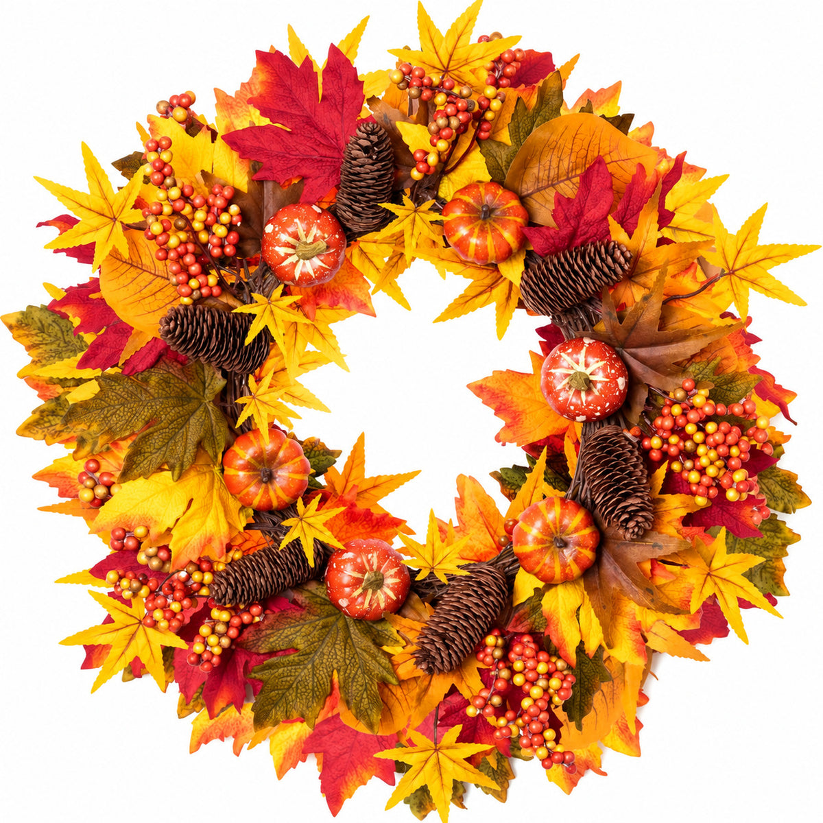 Red Bow, Ornament & Pinecone Christmas Wreath