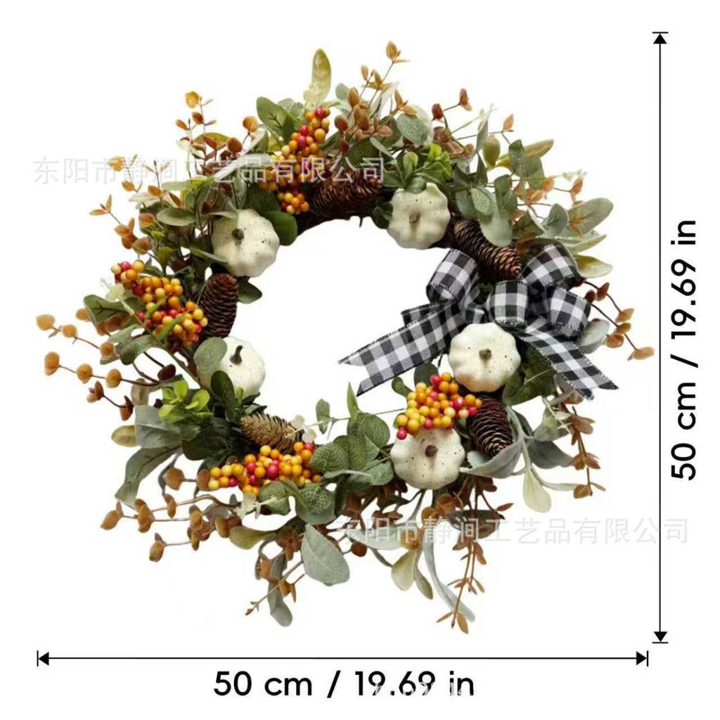 White Pumpkin & Buffalo Plaid Harvest Wreath