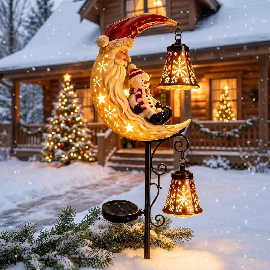 Solar Snowman Moon Christmas Garden Stake Light