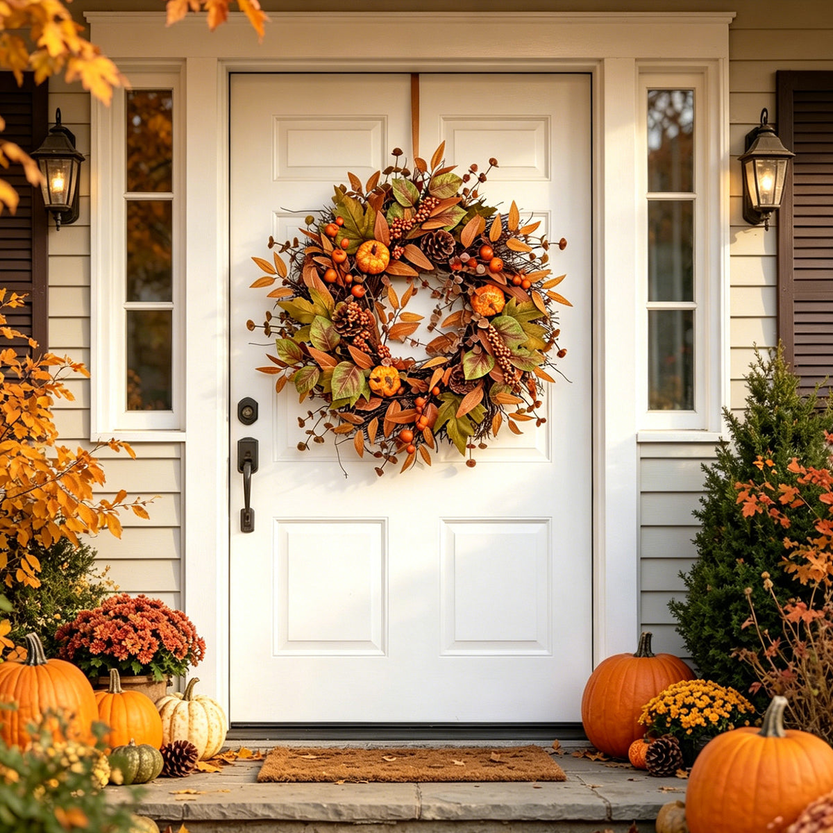 Harvest Pumpkin & Pinecone Autumn Wreath Collection