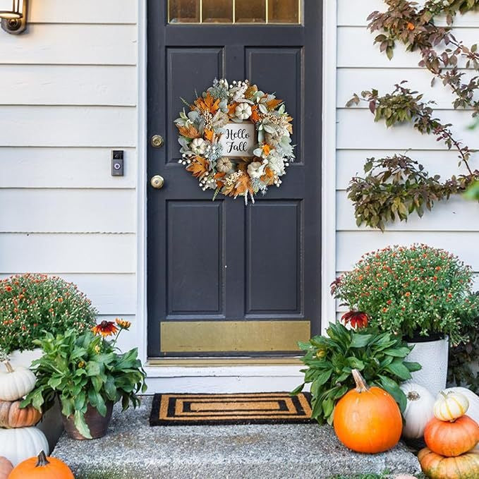 Hello Fall White Pumpkin Wreath Collection