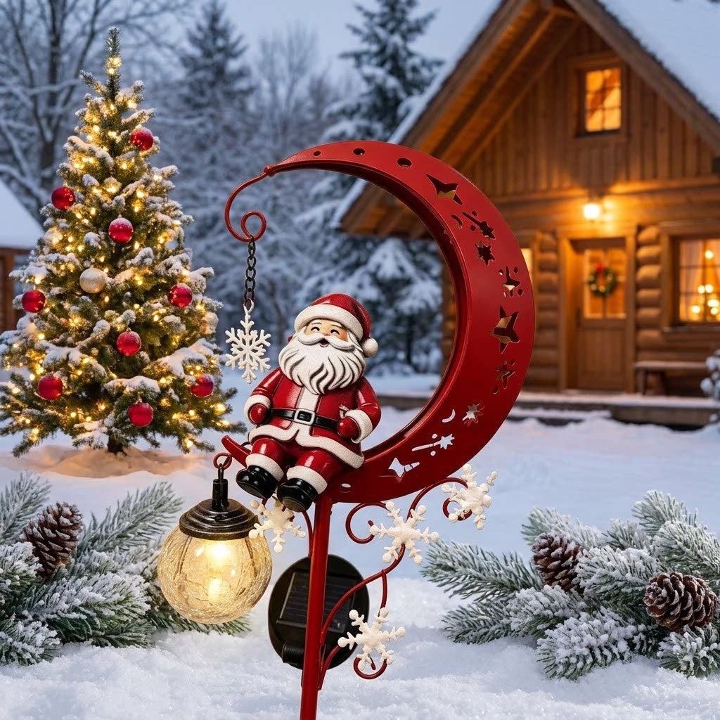 Santa Crescent Moon Solar Garden Stake