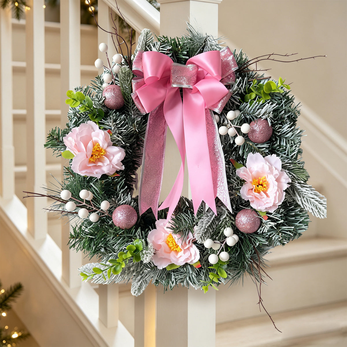 Pink Bow Christmas Wreath