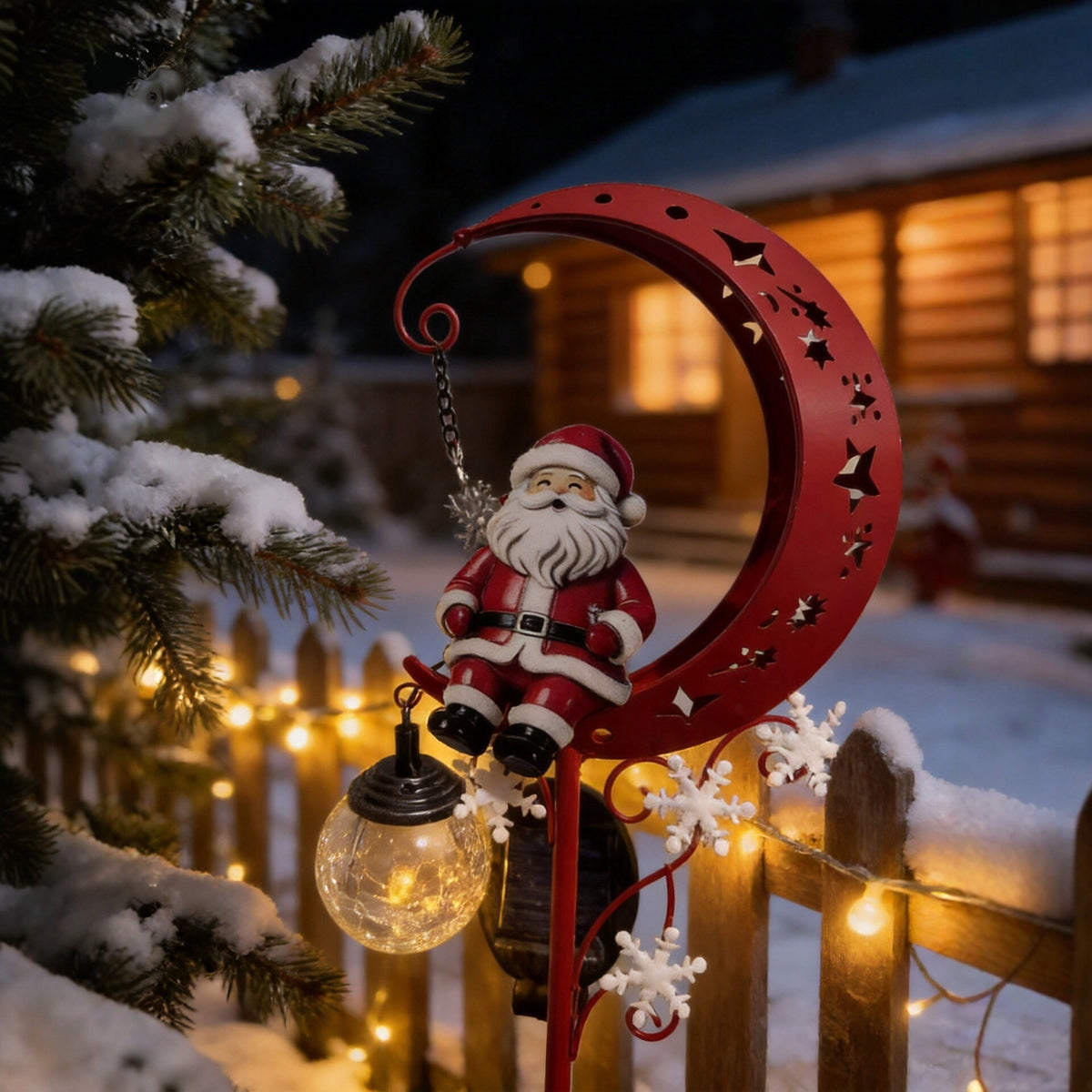Solar Santa Crescent Moon Crackle Globe Garden Stake