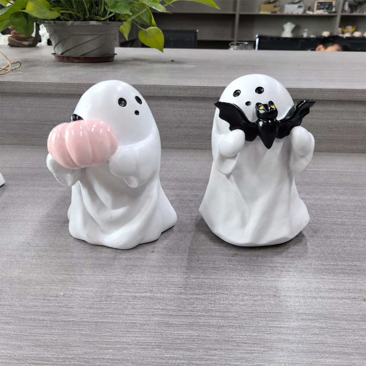 Ghost Pumpkin & Bat Halloween Figurine Collection