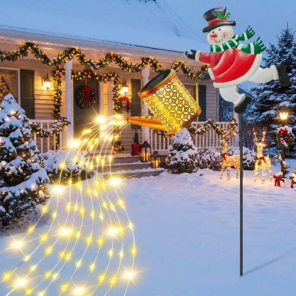 Snowman Watering Can Solar Garden Light