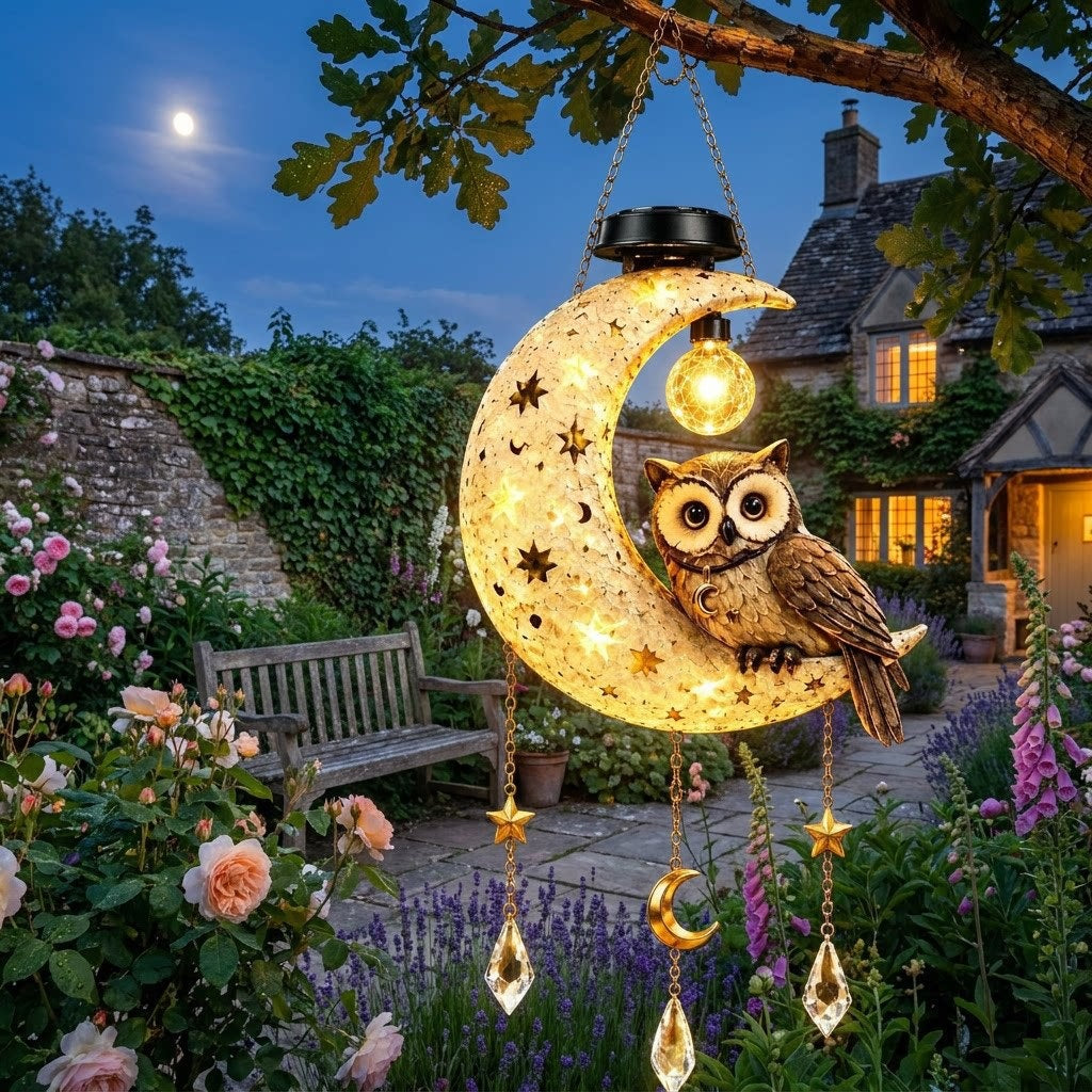 Moon Owl & Black Cat Solar Wind Chime Light Collection