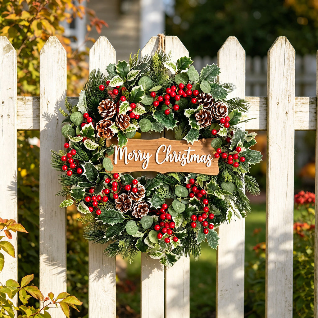 Red Berry, Pinecone & Wood Sign Christmas Wreath Collection