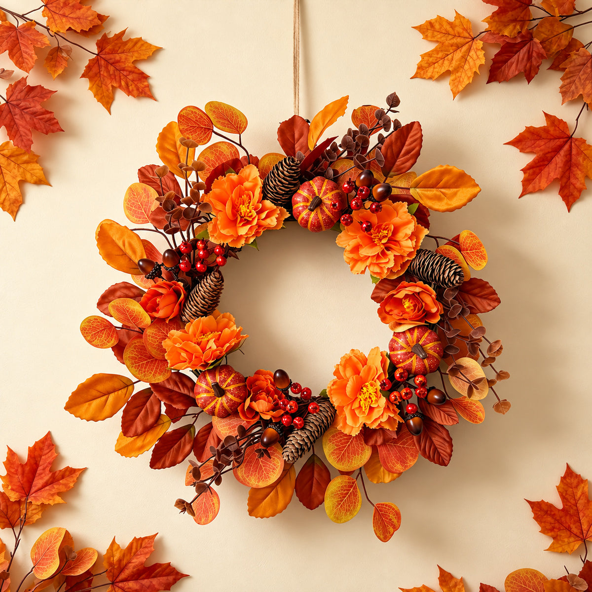 Pumpkin, Berry & Maple Leaf Harvest Wreath