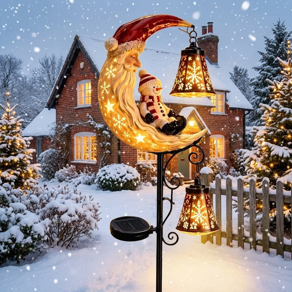 Solar Snowman Moon Christmas Garden Stake Light