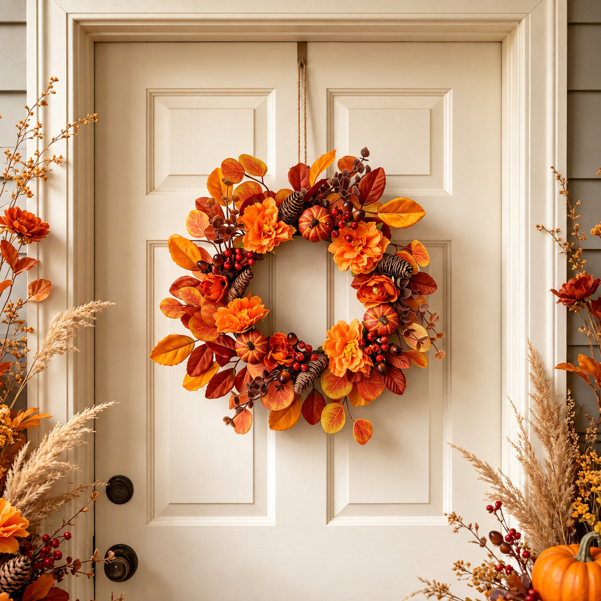 Pumpkin, Berry & Maple Leaf Harvest Wreath
