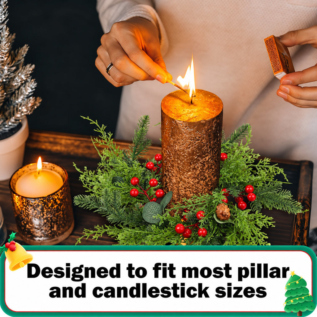 Norfolk Pine, Berry & Pinecone Christmas Candle Ring Collection