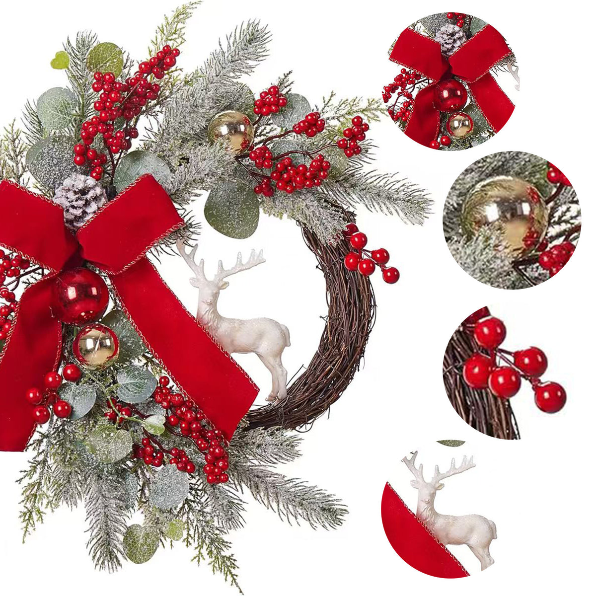 Reindeer Red Bow Christmas Wreath