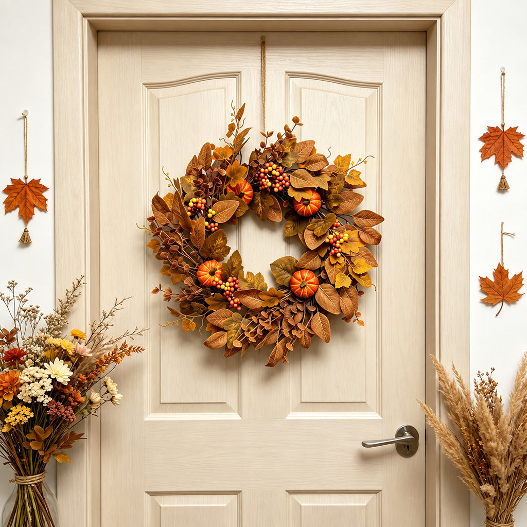 Golden Dollar Leaf & Pumpkin Harvest Wreath