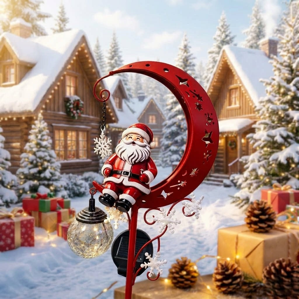 Santa Crescent Moon Solar Garden Stake