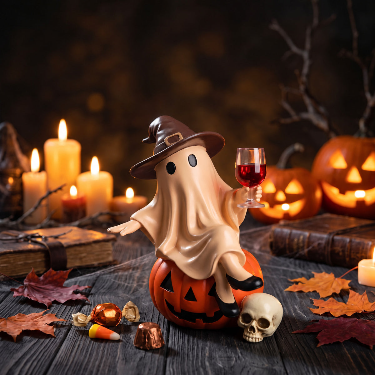 Tipsy Ghost Witch Wine Halloween Figurine